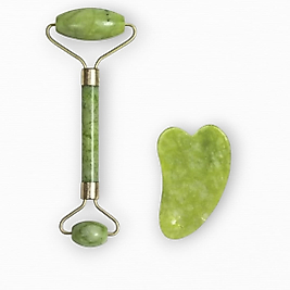 Gua Sha taş ve yüz yeşim taşı seti, yüz masajı için, göz şişkinliğini ve cilt bakımını azaltır, rutin yeşil