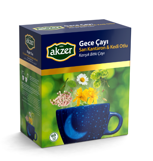 Akzer Sarı Kantaron & Kedi Otlu Gece Çayı (90 G - 60'lı Süzen Poşet)
