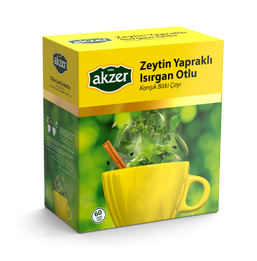 Akzer Zeytin Yapraklı Isırgan Otu Otlu Bitkisel Çay 60 Süzen Poşet