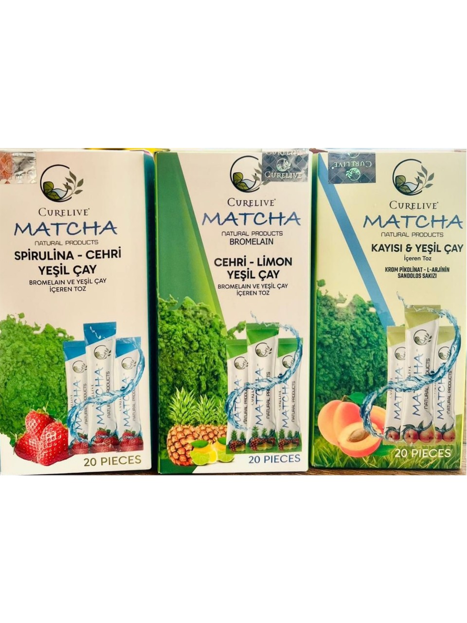 Matcha Maça Çayı Tozu Üçlü Set Ananas-Kayısı-Çilek 3 Adet
