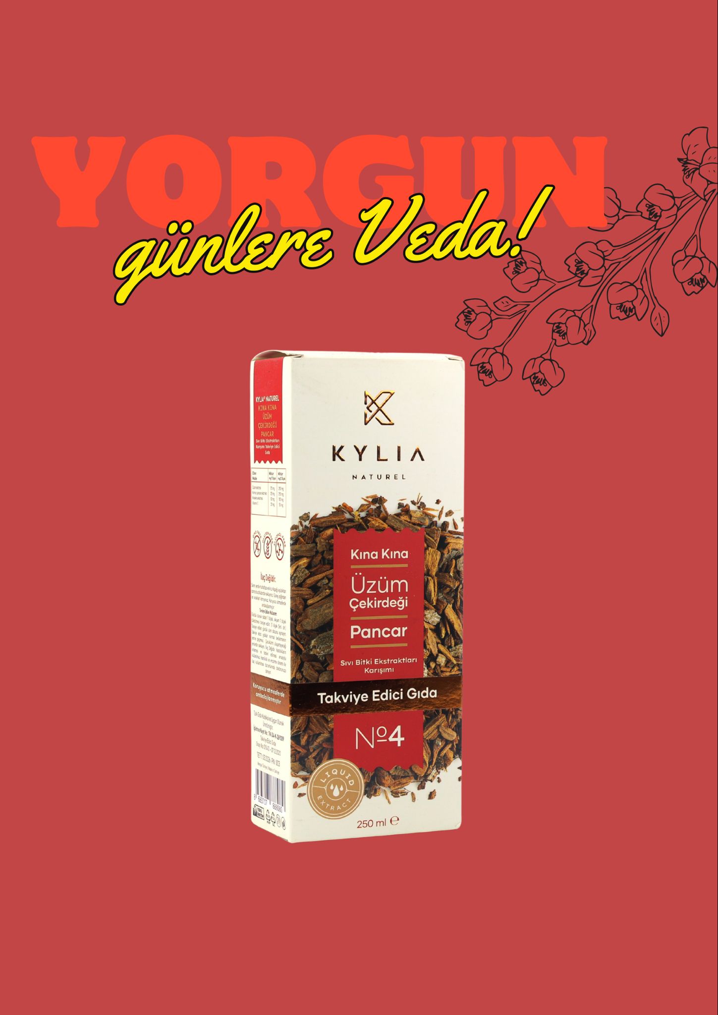 KYLİA Kınakına Üzüm Çekirdeği Pancar Ekstraktı (Ekstresi) Sıvı Takviye Edici Gıda 250 Ml.