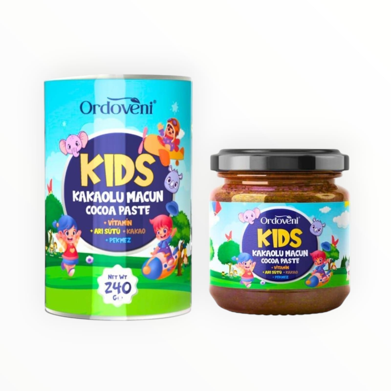 Ordoveni Kids Çocuklar Özel Arı Sütü, Pekmez, Bal ve Vitamin Katkılı Kakaolu Macun 240 gr - Badem - Kakao