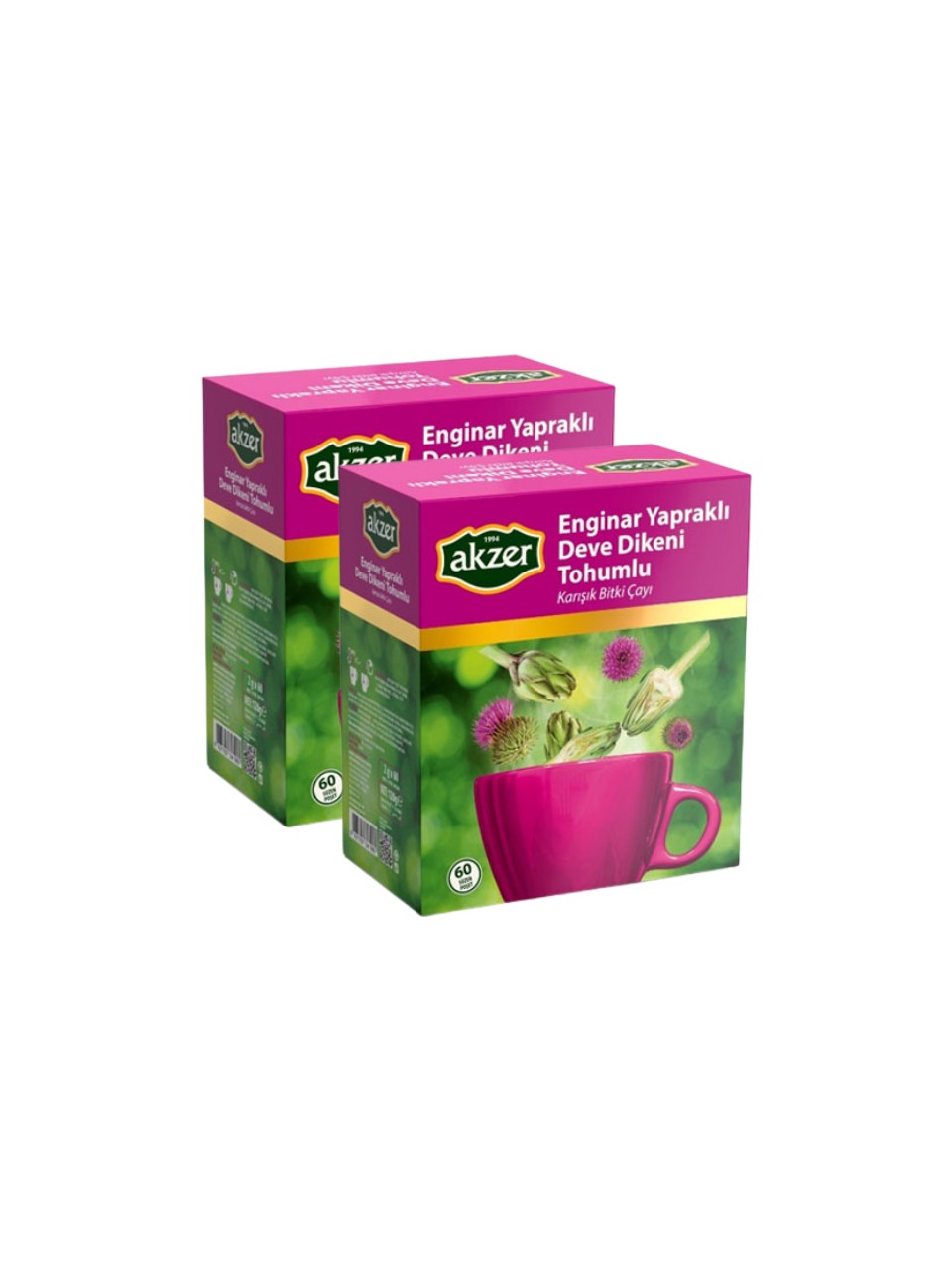 Akzer 2 ADET Enginar Yapraklı Deve Dikeni Tohumlu Süzen Poşet Çay60x2
