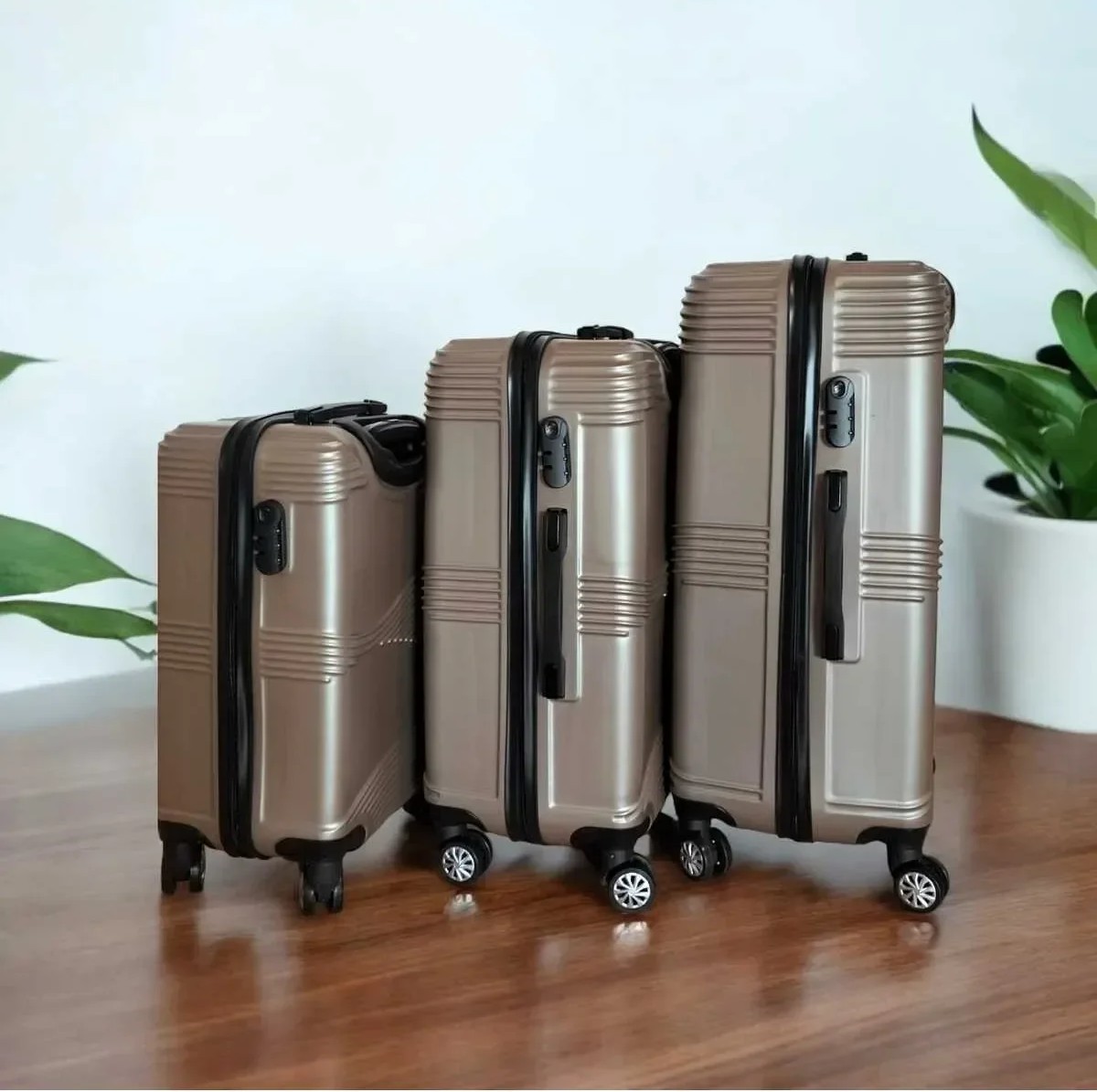 VANİSSA 3 lü Valiz Seti Gold Orta Boy &  Kabin Boy & Büyük  Boy 3 Lü Set