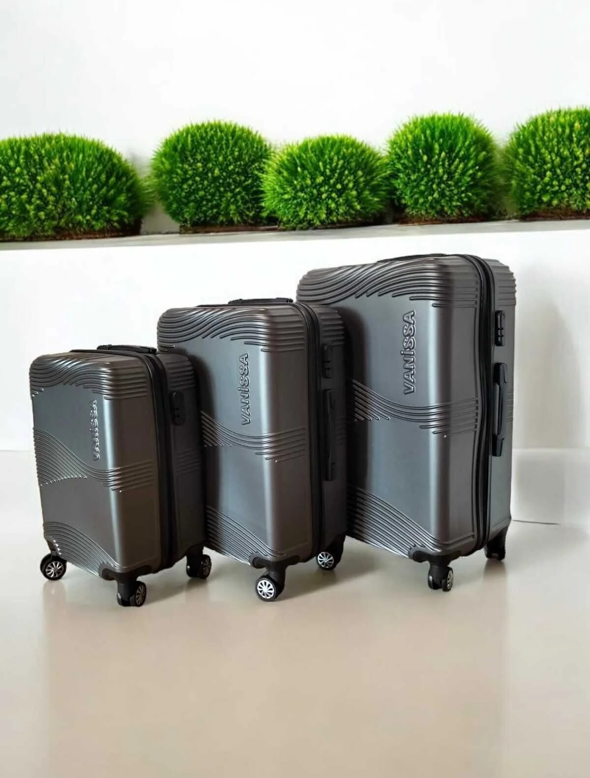 VANİSSA 3 lü Valiz Seti Gri Orta Boy &  Kabin Boy & Büyük  Boy 3 Lü Set