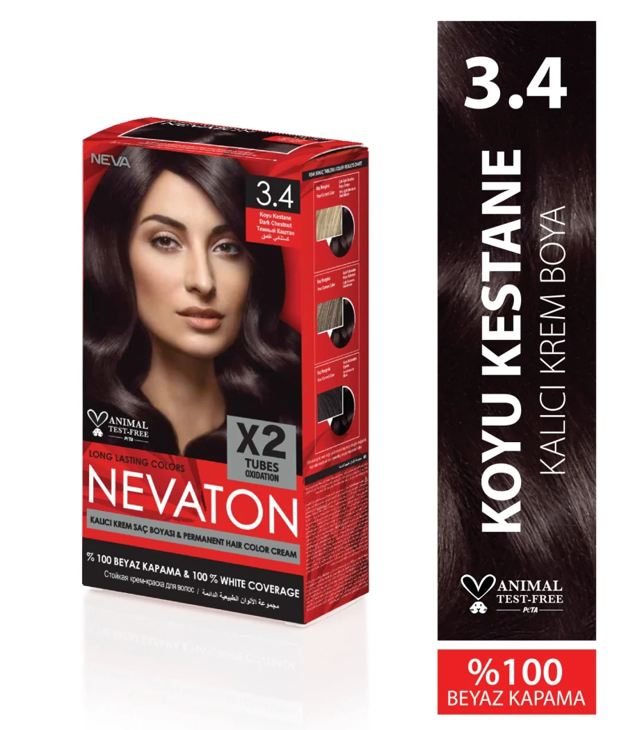 Nevaton 3.4 Koyu Kestane Kalıcı Krem Saç Boyası 2 li