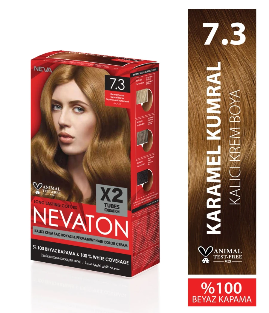 Nevaton 7.3 Karamel Kumral Kalıcı Krem Saç Boyası 2 li