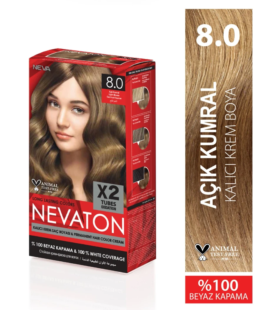Nevaton 8.0 Açık Kumral Kalıcı Krem Saç Boyası 2 li